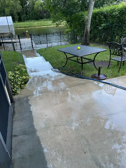 Freshly washed lakeside walkway, still wet